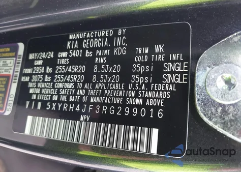 2024 Kia Sorento Ex из США, поврежденный, VIN 5XYRH4JF3RG299016